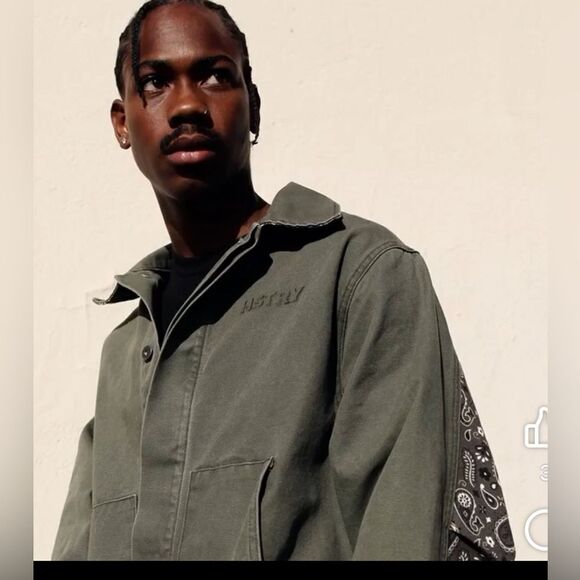 NWT HSTRY By NAS Men’s Olive Green & Paisley Cargo Duck Canvas Denim Jacket - S - Picture 3 of 9